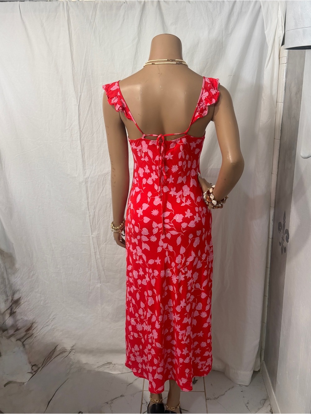 MNG (Mango) Red & Pink Floral Sundress☑️ - Picture 7 of 9